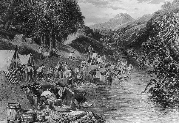 Panning For Gold. Prospectors panning for gold, California, circa 1850