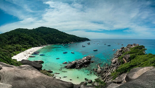 Panorama of beautiful viewpoint tropical beach on Similan islands in Andaman sea at Phang