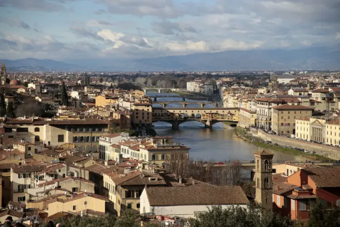 Framed Print : Panorama of Florence with the Arno River, as seen from the hill of San Miniatos Church Framed Print : Panorama of Florence with the Arno River, as seen from the hill of San Miniatos Church