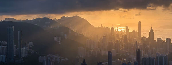 Panorama of Hong Kong city at sunset