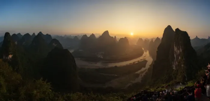 Framed Print : Panorama of Karst Mountain Range and Li River in Guilin, China Framed Print : Panorama of Karst Mountain Range and Li River in Guilin, China