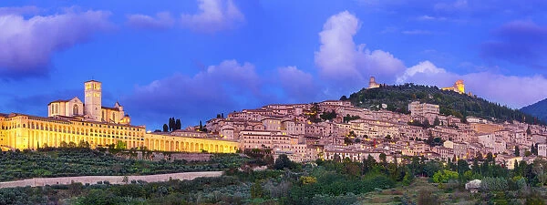Panorama of the town of Assisi in the evening