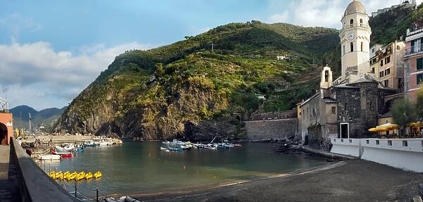 Panorama View Of Vernazza Harbor, Cinque Terre National Park, Liguria Region, Northern Italy
