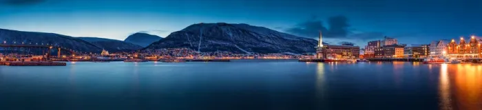 Framed Print : Panorama of waterfront in TromsAŝ at night Framed Print : Panorama of waterfront in TromsAŝ at night