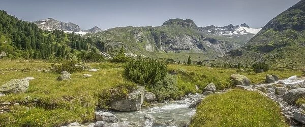 Panorama, Zemmgrund valley with Zemmbach stream, Ginzling, Zillertal valley, Tyrol, Austria