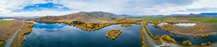 Framed Print : Panoramic aerial view of Wairepo Arm in autumn, Twizel Framed Print : Panoramic aerial view of Wairepo Arm in autumn, Twizel