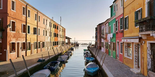 Panoramic of canal on the island of Burano, Venice, Italy