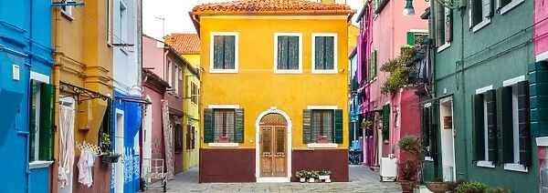 Panoramic of the colorful houses of Burano, Venice