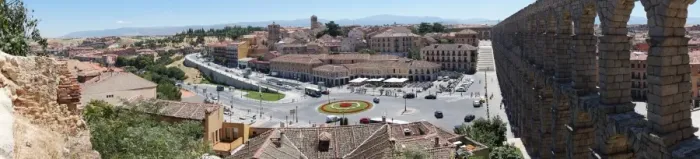 Framed Print : Panoramic view on Aqueduct and Square, Segovia, Spain Framed Print : Panoramic view on Aqueduct and Square, Segovia, Spain