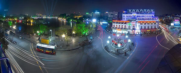 Panoramic view of Center of Hanoi by night, Vietnam