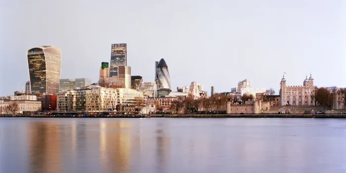 Framed Print : Panoramic view of city skyline across River Thames at sunrise Framed Print : Panoramic view of city skyline across River Thames at sunrise