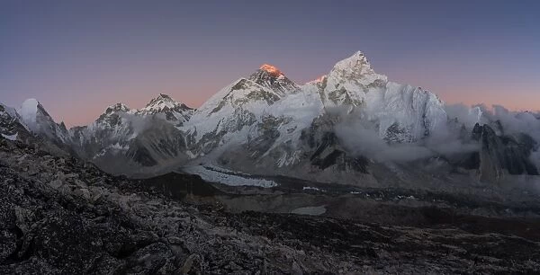Panoramic view of Everest, Nuptse mountain peak from Kala Pattar, Everest region