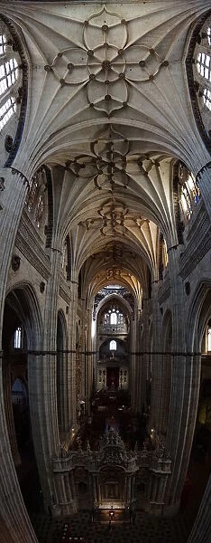 Panoramic view on interior of the New Cathedral of Salamanca, Spain