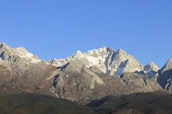 Panoramic view of the Jade Dragon Snow Mountain in Yunnan, China