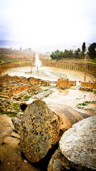 Framed Print : Panoramic view of Jerash Oval Forum towards North Gate Framed Print : Panoramic view of Jerash Oval Forum towards North Gate