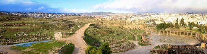 Framed Print : Panoramic view of Jerash Oval Forum and wider site Framed Print : Panoramic view of Jerash Oval Forum and wider site