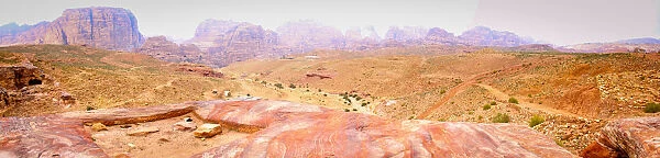 Panoramic view of Petra Archaeological site towards Colannanded Street