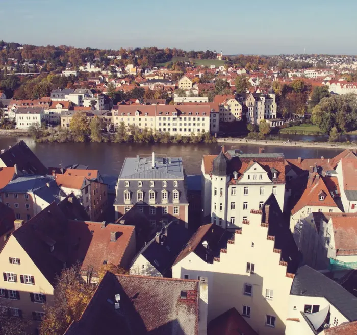 Framed Print : Panoramic view of the roofs of historic Regensburg