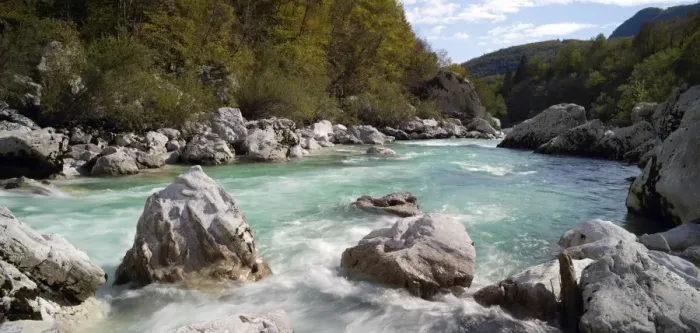 Framed Print : Panoramic view of turquoise Soca river, Soca Valley near Bovec, Triglav National Park, Slovenia, Europe Framed Print : Panoramic view of turquoise Soca river, Soca Valley near Bovec, Triglav National Park, Slovenia, Europe