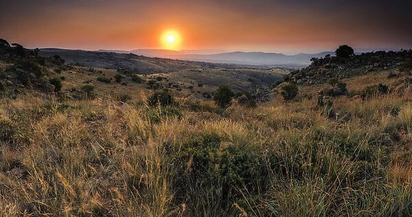 Panoramic Winter Sunset over the Magaliesberg Mountain Range, Magaliesberg, North West Province, South Africa