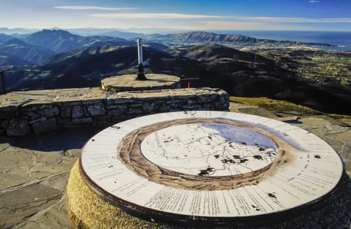 Framed Print : A panramic orientation table at the top of the mount La Rhune, which borders between Spain and France in the Pyrenees Framed Print : A panramic orientation table at the top of the mount La Rhune, which borders between Spain and France in the Pyrenees