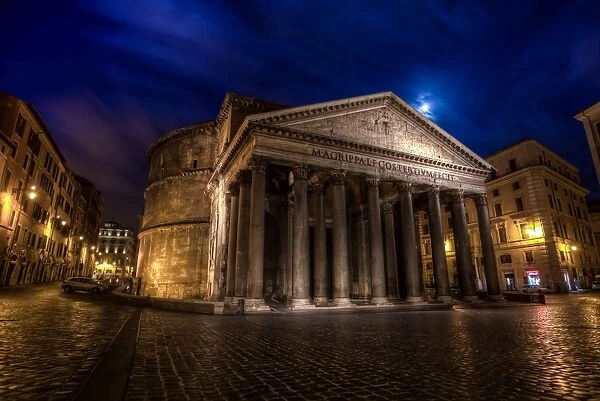 Pantheon. The Pantheon in Rome under the moonlight at blue hour