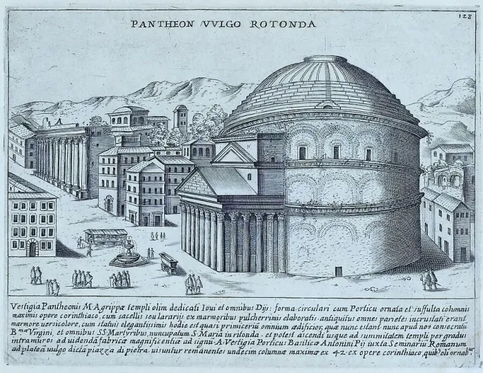 Framed Print : Pantheon Vulgo Rotunda, the remains of the Pantheon, The statues on the pediment and the marble covering have been removed. The building was commissioned by Marcus Agrippa during the reign of Augustus (27 B. C. 14 A) Framed Print : Pantheon Vulgo Rotunda, the remains of the Pantheon, The statues on the pediment and the marble covering have been removed. The building was commissioned by Marcus Agrippa during the reign of Augustus (27 B. C. 14 A)