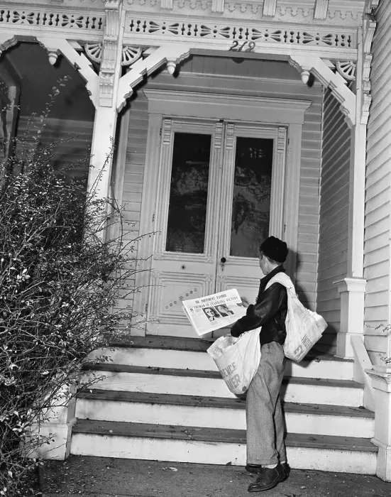 Framed Print : Paper Boy Delivers Paper To Truman Home Framed Print : Paper Boy Delivers Paper To Truman Home