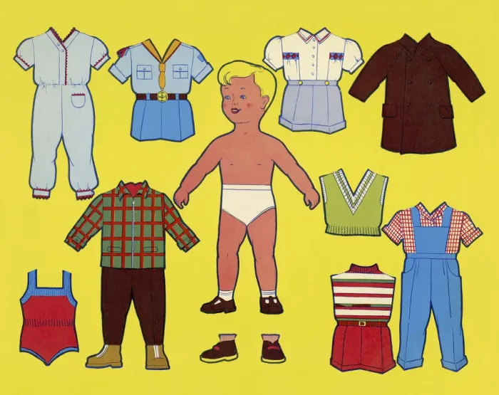 Framed Print : Paper Doll Boy With Outfits Framed Print : Paper Doll Boy With Outfits