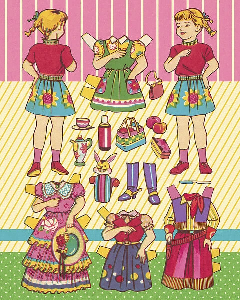 Paper Doll Girl and Various Outfits