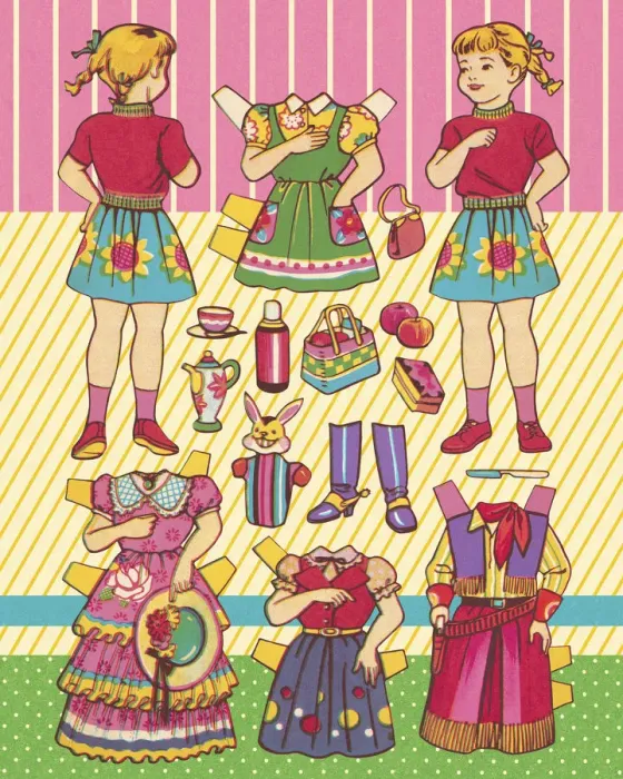 Framed Print : Paper Doll Girl and Various Outfits Framed Print : Paper Doll Girl and Various Outfits
