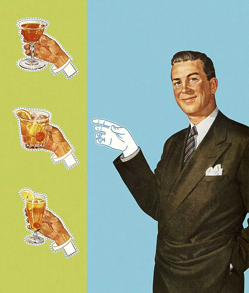 Paperdoll Man Holding Cocktails