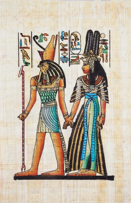 Framed Print : Papyrus Depicting Horus and Queen Nefertiti Framed Print : Papyrus Depicting Horus and Queen Nefertiti