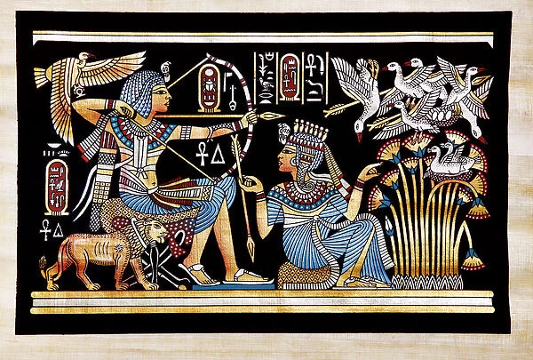 Papyrus Depicting Tutankhamon Hunting Birds