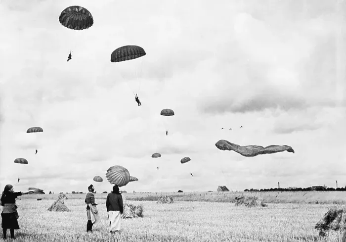 Framed Print : Parachutes Land In Berlin Framed Print : Parachutes Land In Berlin