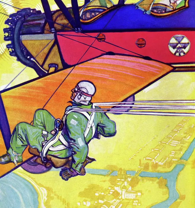 Framed Print : Parachutist Jumps from Biplane's Wing Framed Print : Parachutist Jumps from Biplane's Wing