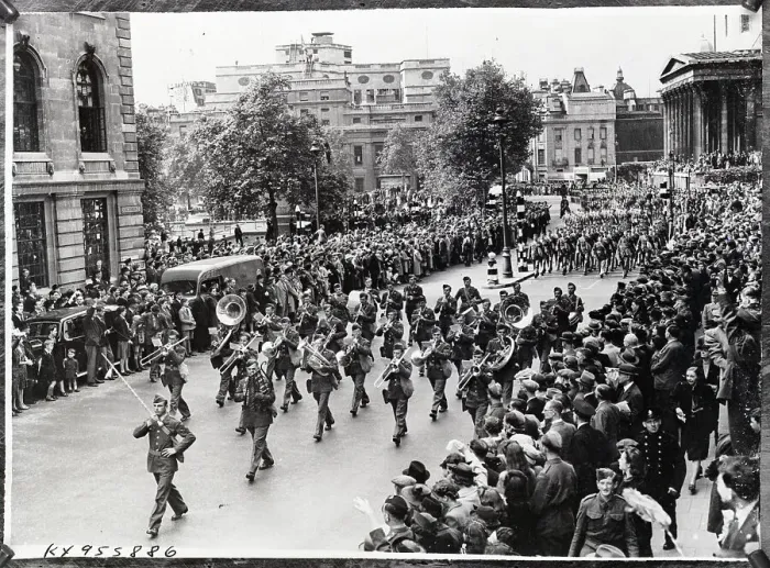 Framed Print : Parade; Band, Soldiers, Crowds On Sidewa Framed Print : Parade; Band, Soldiers, Crowds On Sidewa