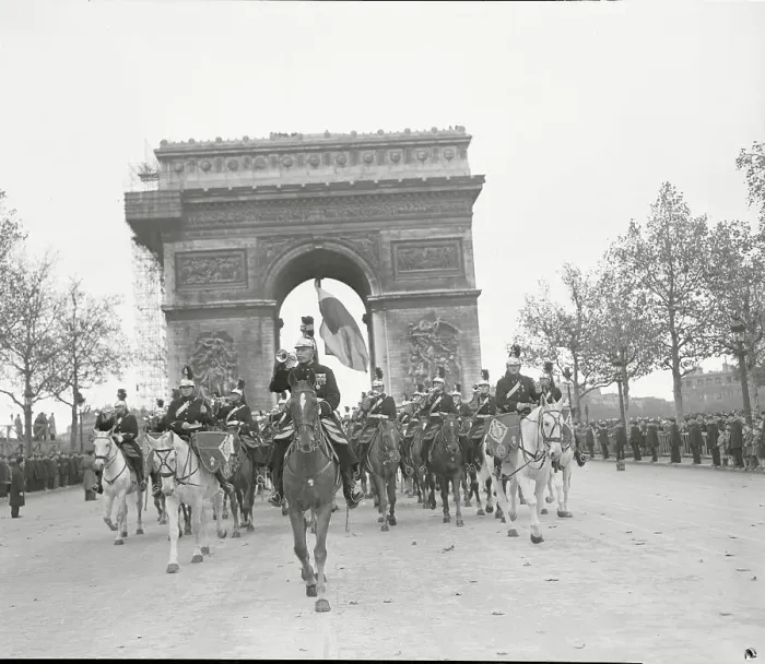Framed Print : Paraders in War Victory Ceremony at Champs Elysees Framed Print : Paraders in War Victory Ceremony at Champs Elysees