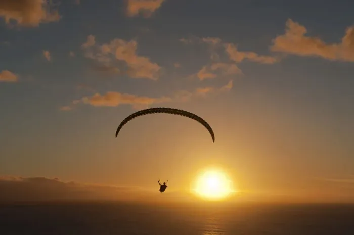 Framed Print : Paraglider over the Atlantic Ocean with sunset, Canary Islands, Spain Framed Print : Paraglider over the Atlantic Ocean with sunset, Canary Islands, Spain