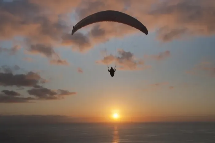 Framed Print : Paraglider over the Atlantic Ocean with sunset, Canary Islands, Spain Framed Print : Paraglider over the Atlantic Ocean with sunset, Canary Islands, Spain