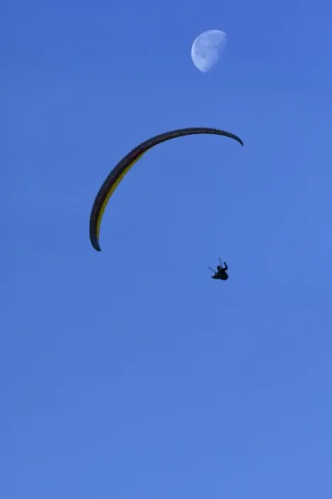 Framed Print : Paraglider with moon Framed Print : Paraglider with moon