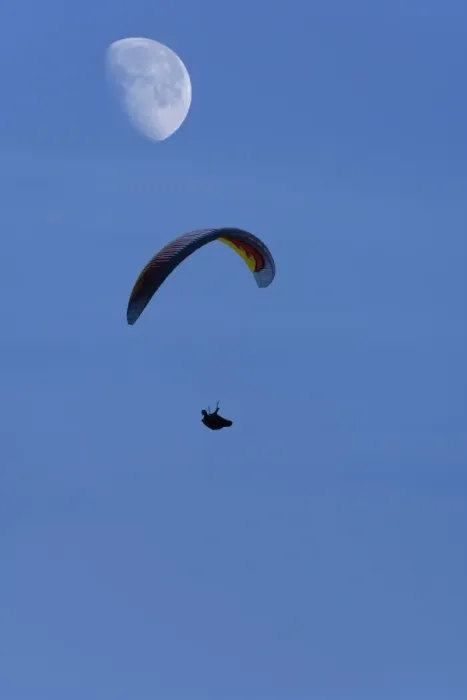 Framed Print : Paraglider with moon Framed Print : Paraglider with moon