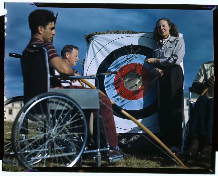 Framed Print : Three Paraplegic Men Being Taught the Game of Archery Framed Print : Three Paraplegic Men Being Taught the Game of Archery