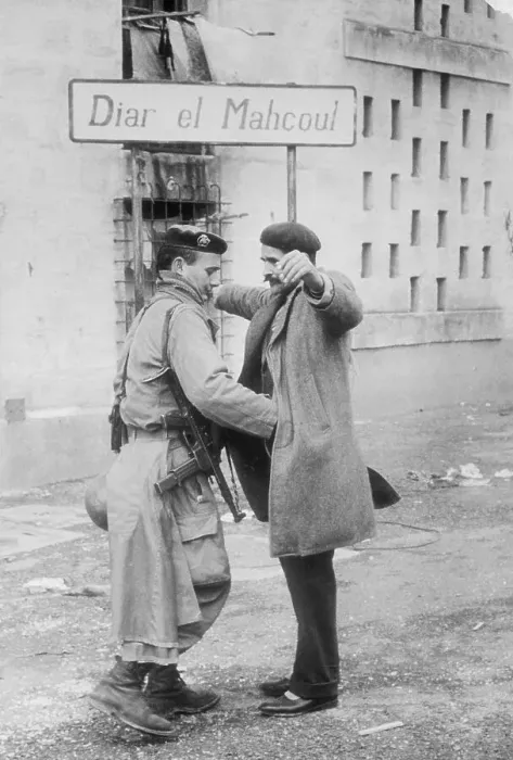 Framed Print : Paratrooper Searches Moslem on Street Framed Print : Paratrooper Searches Moslem on Street