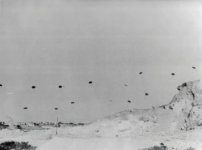 Framed Print : Paratroopers Landing on Crete Framed Print : Paratroopers Landing on Crete