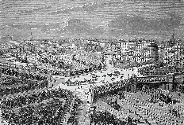 Paris in 1869, La Place de LEuropa Square and the West Station, France, Historic, digitally restored reproduction of a 19th century original, exact original date unknown