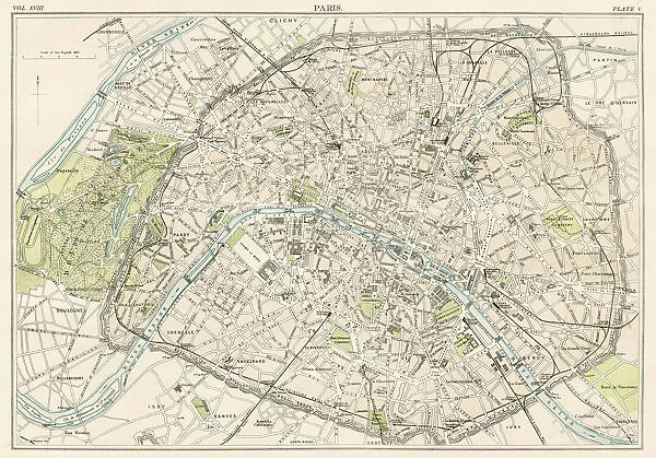 Paris city map 1885