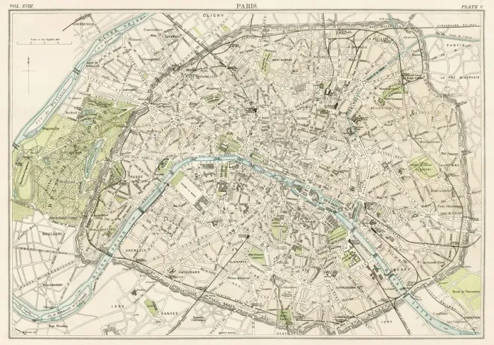 Framed Print : Paris city map 1885 Framed Print : Paris city map 1885