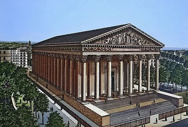 Paris, Eglise de la Madeleine, historical copperplate, ca 1890, France