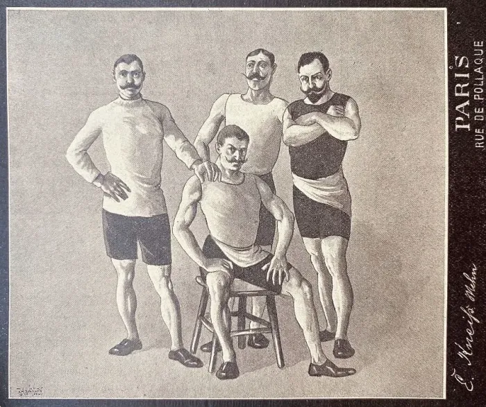 Framed Print : Paris located fashion for bicyclists, four men presenting new clothes Framed Print : Paris located fashion for bicyclists, four men presenting new clothes